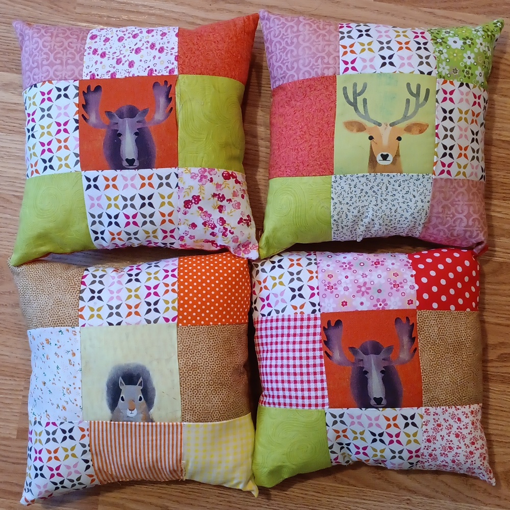 Set Of 4 Colorful Patchwork Quilt Animal Print Pillows